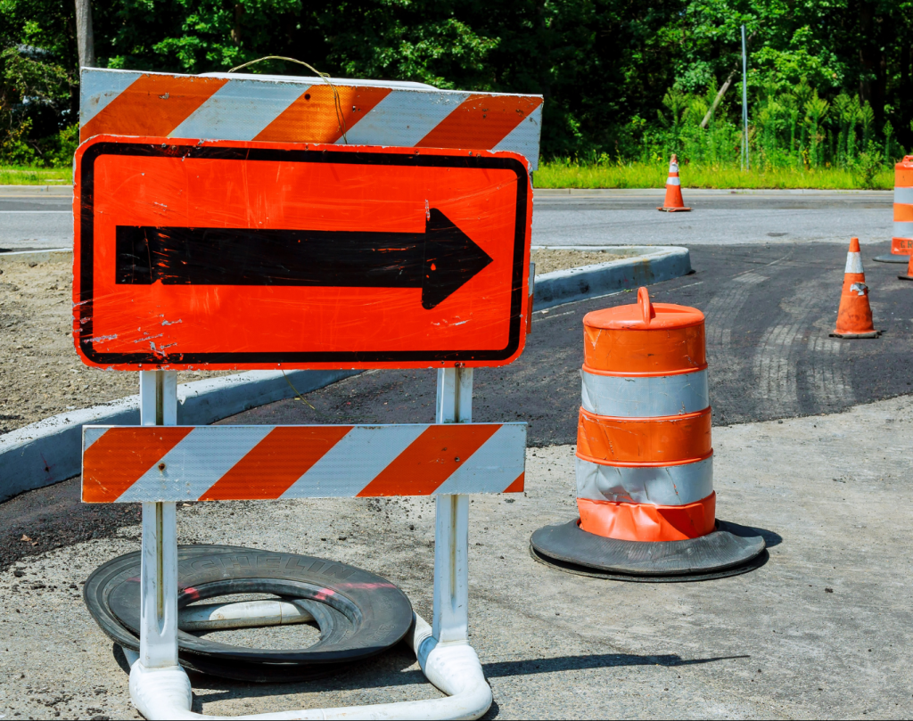 Under construction sign Road repair sign of detour